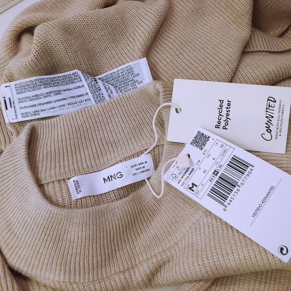 New MaNGo Ribbed Knit Sweater Dress -6 Super Soft Midi Tunic Crew LSL Minimalist - Picture 7 of 9